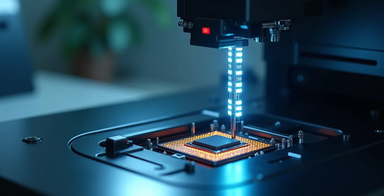 Schéma conceptuel du fonctionnement interne d’un scanner numérique montrant capteur, optique et source lumineuse